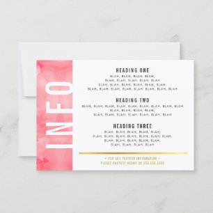 INFO DETAILS bold block modern coral pink gold RSVP Card