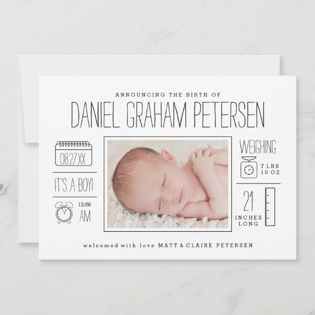 Infographic Birth Announcement for Baby Boy (Front)