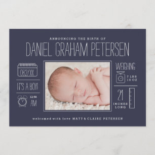 Infographic Birth Announcement in Navy Blue