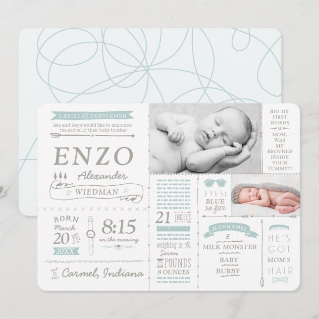 Infographic Stats Birth Announcement Cards (Front/Back)