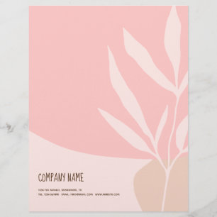 Informal Feminine Shapes Leaf Pink Cream Company Custom Letterhead