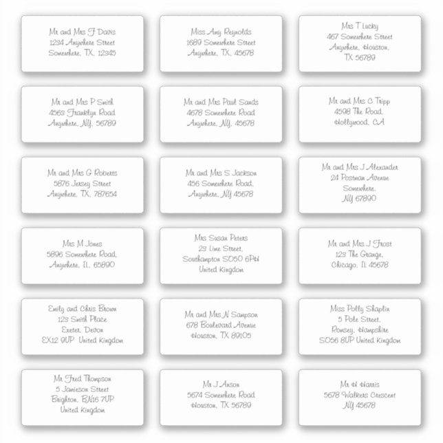 Informal Individual Names Addresses Shipping (Front)