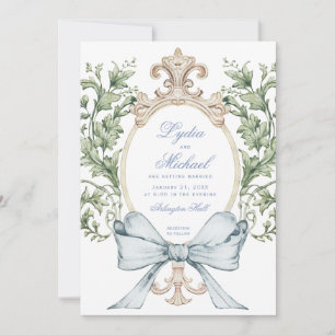 Informal Leaf Crest w/ Bow Monogram Wedding Invitation