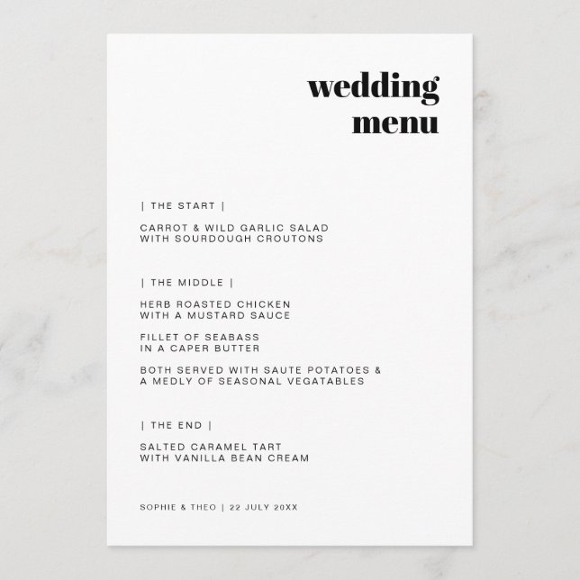 Informal Minimalist | Modern Retro Casual Wedding Menu (Front)