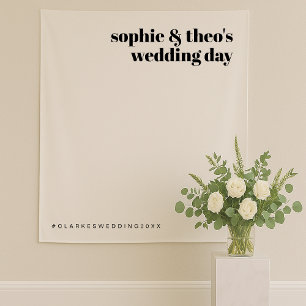 Informal Minimalist   Retro Wedding Photo Backdrop Tapestry