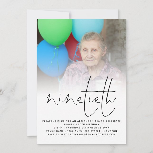 Informal Photo Overlay Script 90th Birthday Invite (Front)