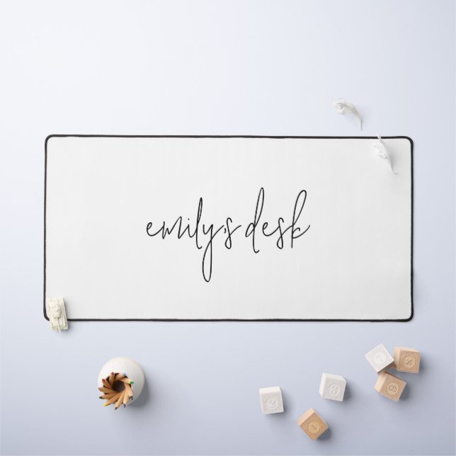 Informal Script Name Plain White Desk Mat (Kids Table)