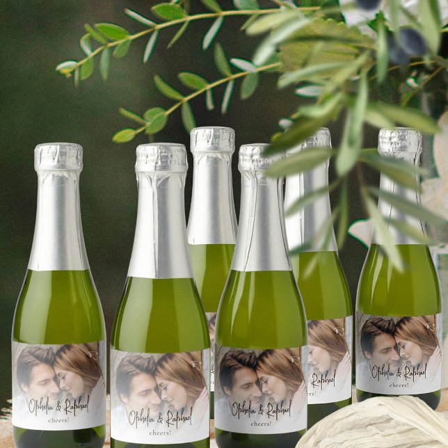 Informal Script Names Cheers Photo Wedding Favour Sparkling Wine Label (Labels in packs of 10 for your champagne favors)