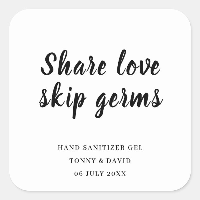 Informal Script Wedding Favour Hand Sanitizer Square Sticker (Front)