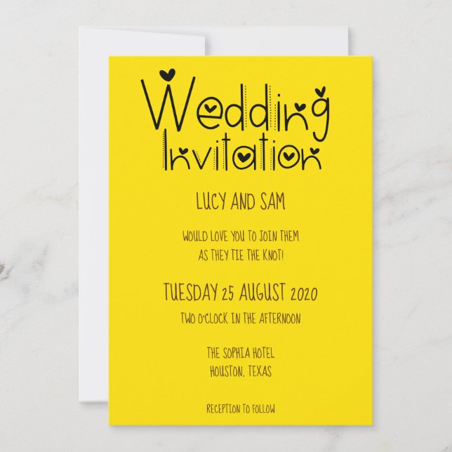 Informal Wedding Modern Typography Sunshine yellow Invitation (Front)