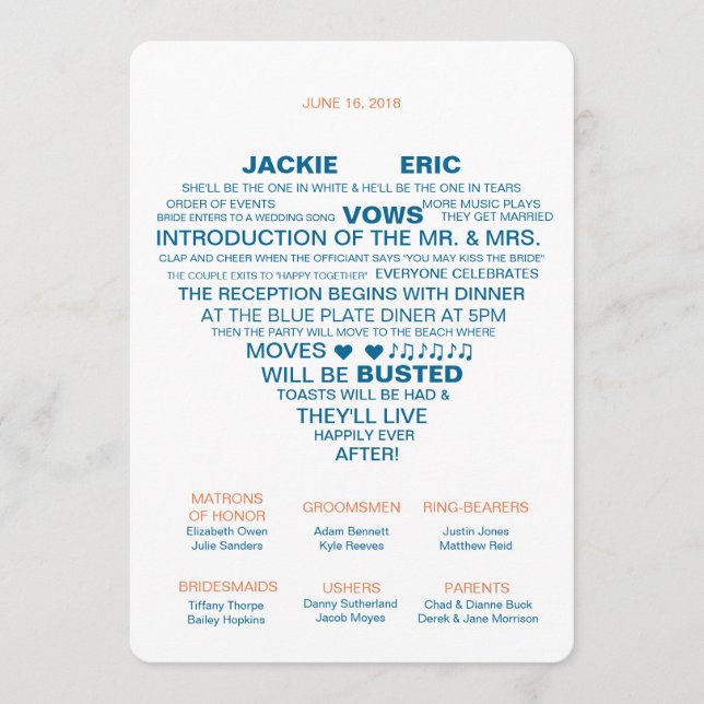 Informal Wedding Program Fan Programme (Front)