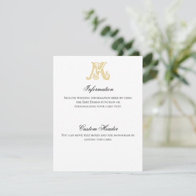 Information Card KM Monogram or MK Monogram (Standing Front)