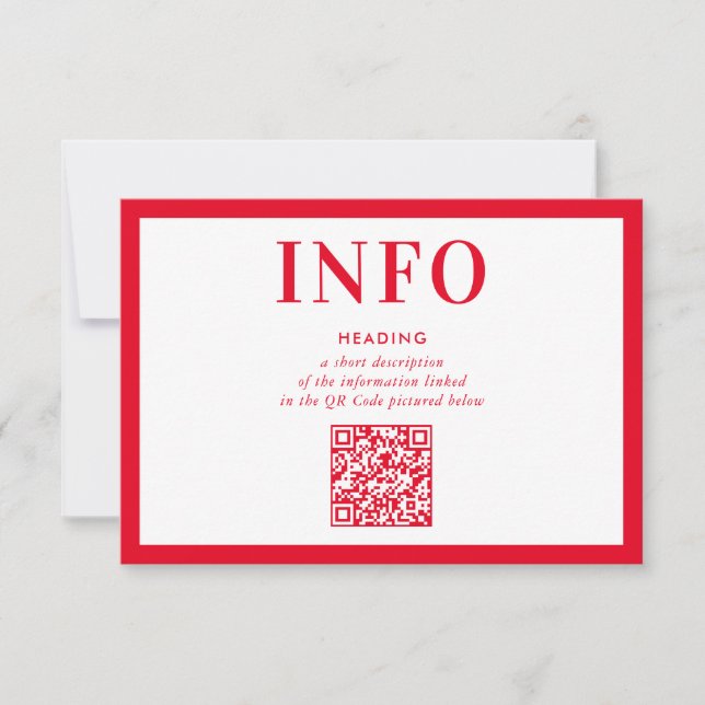 INFORMATION INSERT modern simple bold red QR Code Invitation (Front)