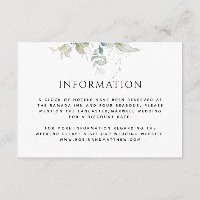 Information or Other, Elegant Greenery Wedding Enclosure Card (Front)