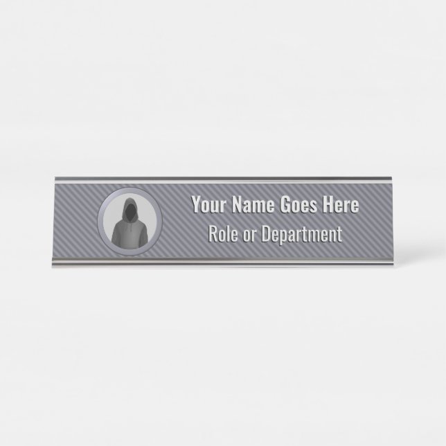 InfoSec Team - Silver Theme Hacker in Hoodie Logo  Desk Name Plate (Front)