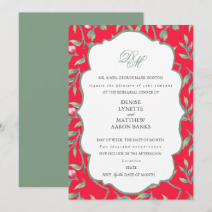 Infrared Tang and Basil Green Rehearsal Dinner Invitation