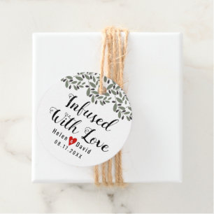 Infused with love calligraphy olive oil wedding favour tags