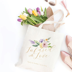 Infused With Love Citrus & Floral Wedding Monogram Tote Bag
