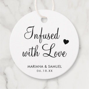 Infused With Love Modern Black and White Wedding Favour Tags