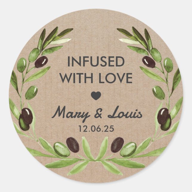 Infused with love Olive Oil Wedding Favour Label (Front)