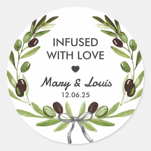 Infused with love Olive Oil Wedding Favour Label (Front)