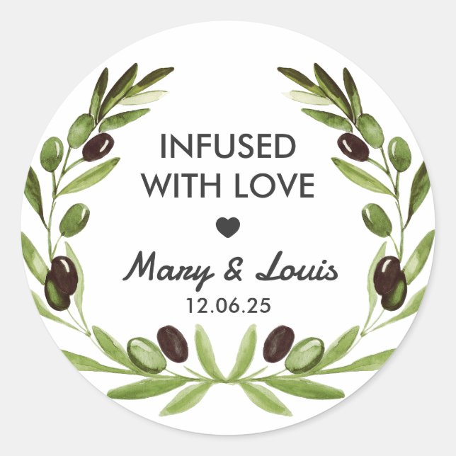 Infused with love Olive Oil Wedding Favour Label (Front)