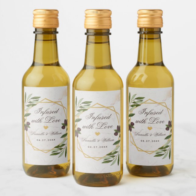 Infused with Love Olive Oil Wedding Favours Foliag Wine Label (Bottles)