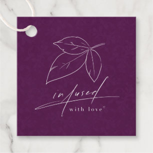 Infused With Love Purple Calligraphy Line Art Leaf Favour Tags