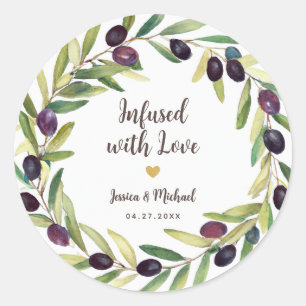  Infused with Love Wreath Olive Oil Wedding Favour Classic Round Sticker