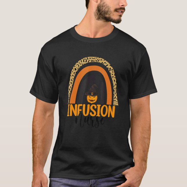Infusion Nurse Halloween Rainbow Leopard Print Nur T-Shirt (Front)