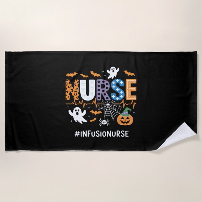 Infusion Nurse Nursing Stethoscope Halloween Essen Beach Towel (Front)