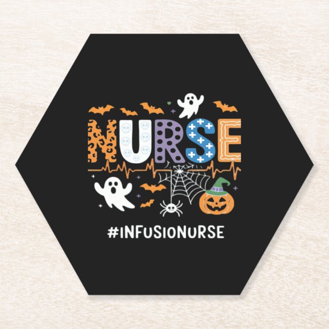 Infusion Nurse Nursing Stethoscope Halloween Essen Paper Coaster (Front)