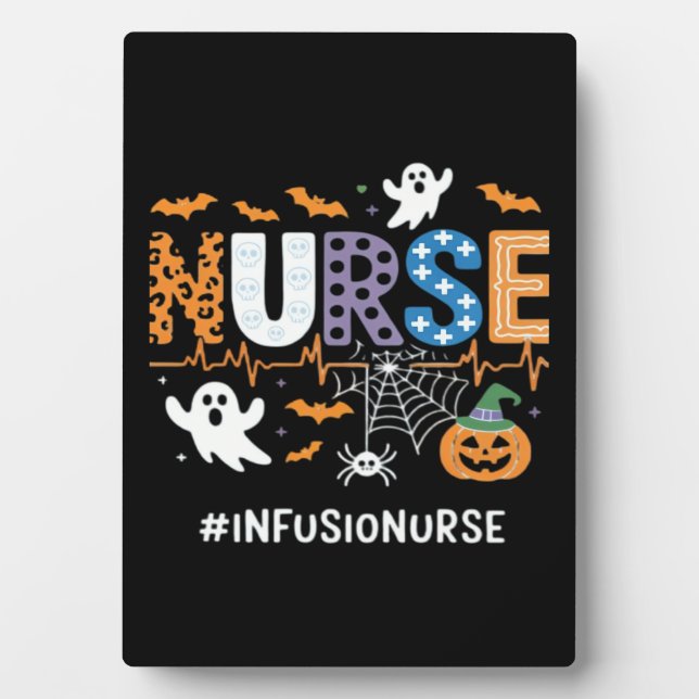 Infusion Nurse Nursing Stethoscope Halloween Essen Plaque (Front)