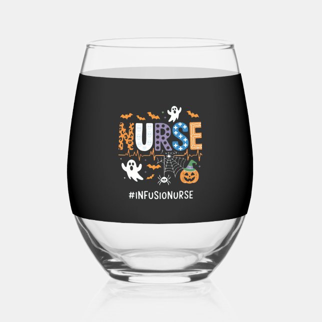 Infusion Nurse Nursing Stethoscope Halloween Essen Stemless Wine Glass (Front)