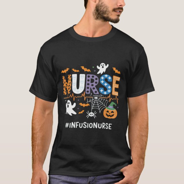Infusion Nurse Nursing Stethoscope Halloween Essen T-Shirt (Front)