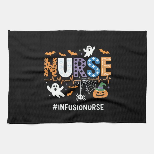 Infusion Nurse Nursing Stethoscope Halloween Essen Tea Towel (Horizontal)