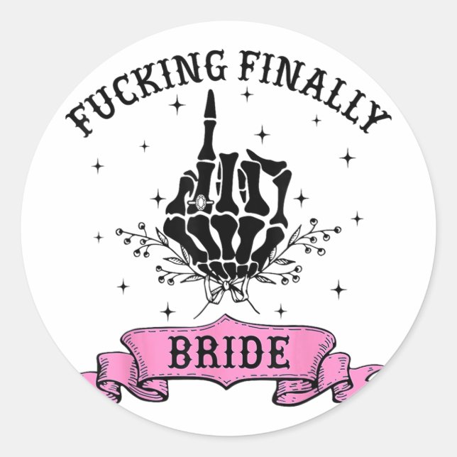 Ing Finally Bride Skeleton Hand Halloween Bachelor Classic Round Sticker (Front)