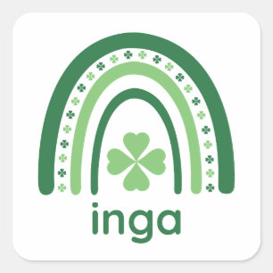 inga Name Clover Boho Rainbow Square Sticker