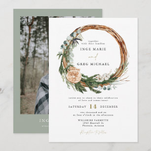 INGE Scandinavian Winter Christmas Wreath Wedding Invitation