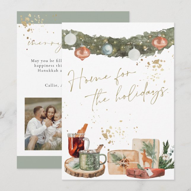 INGE Watercolor Warm Holiday Gifts Christmas Card (Front/Back)