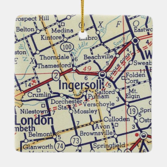 Ingersoll ON Vintage Map Ceramic Ornament (Back)