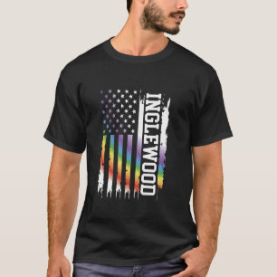 Inglewood United States Distressed Rainbow w US Fl T-Shirt