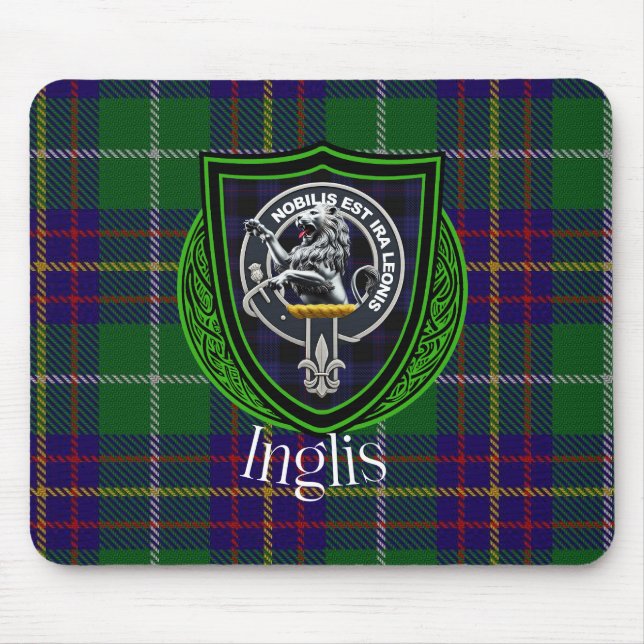 Inglis Scottish Clan Tartan and Crest  Mouse Mat (Front)