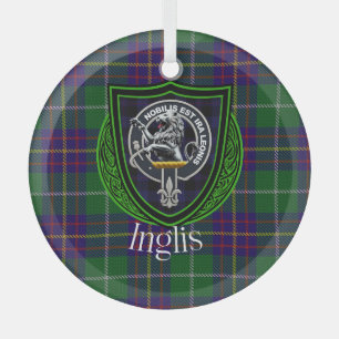 Inglis Scottish Clan Tartan & Crest Glass Tree Decoration