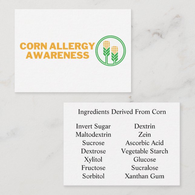 Ingredients Derived From Corn Awareness Card (Front/Back)