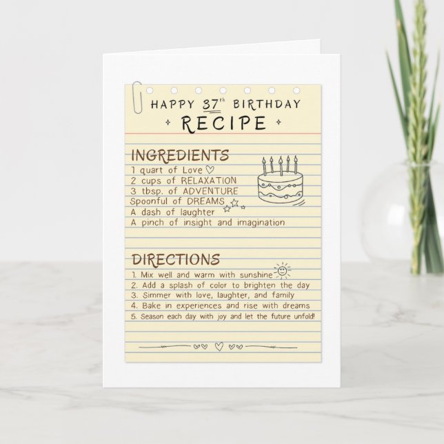Ingredients for Happiness 37th Birthday Card (Front)