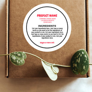 Ingredients Label with product and maker info