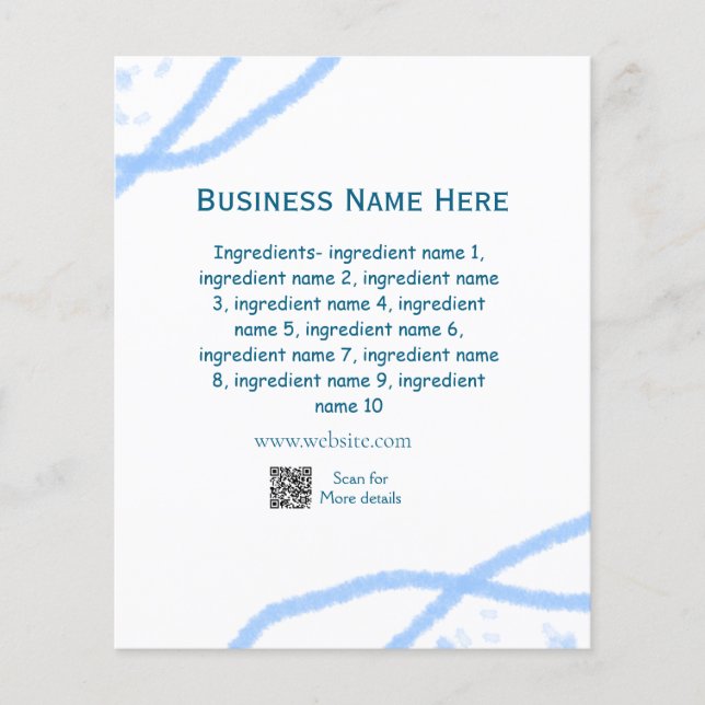 Ingredients name add business name website QR code (Front)