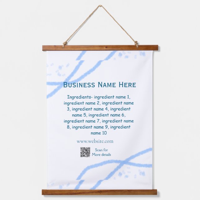Ingredients name add business name website QR code Hanging Tapestry (Front)