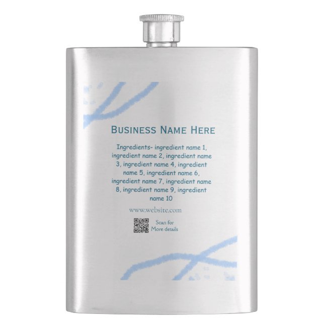 Ingredients name add business name website QR code Hip Flask (Front)